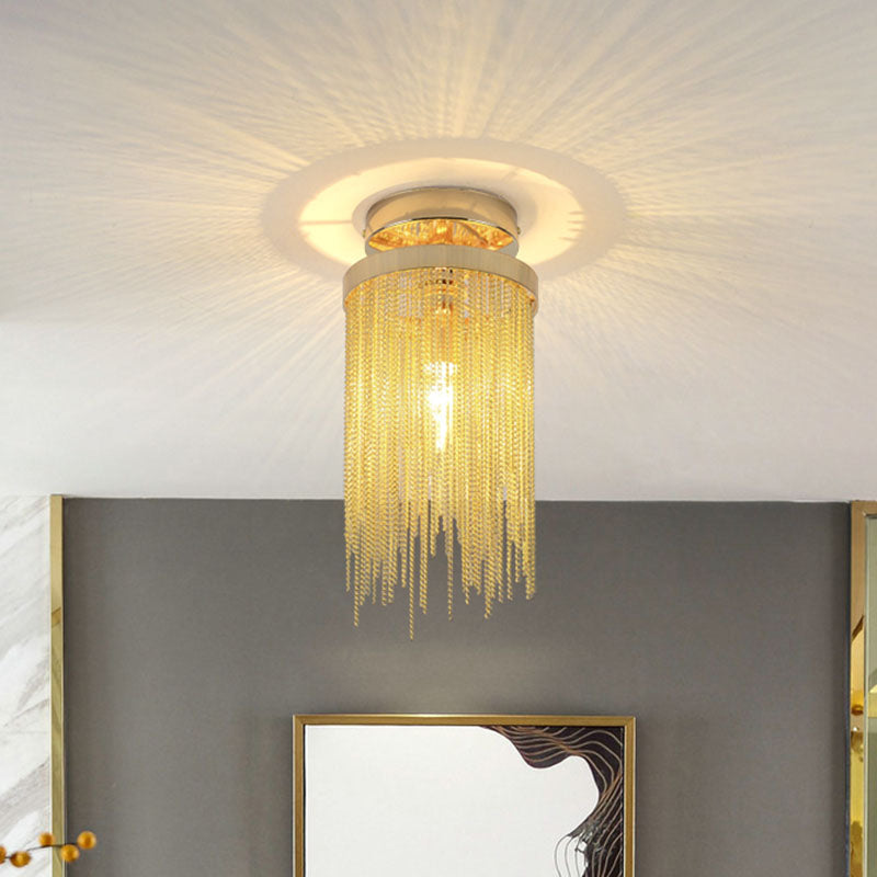 Modern Fringed Chainlet Semi Flush Mount Aluminum Single Corridor Flush Ceiling Light Fixture Clearhalo 'Ceiling Lights' 'Close To Ceiling Lights' 'Close to ceiling' 'Semi-flushmount' Lighting' 2253530