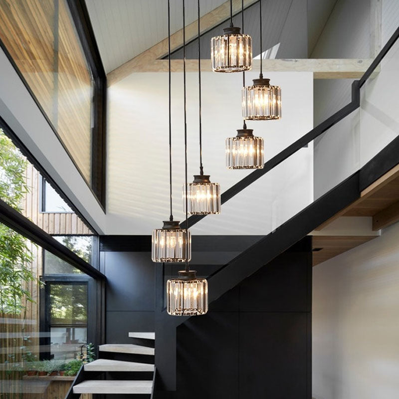 Spiral Cylinder Multi Ceiling Lamp Contemporary Prismatic Crystal Stairwell Suspension Light Fixture Clearhalo 'Ceiling Lights' 'Modern Pendants' 'Modern' 'Pendant Lights' 'Pendants' Lighting' 2253584