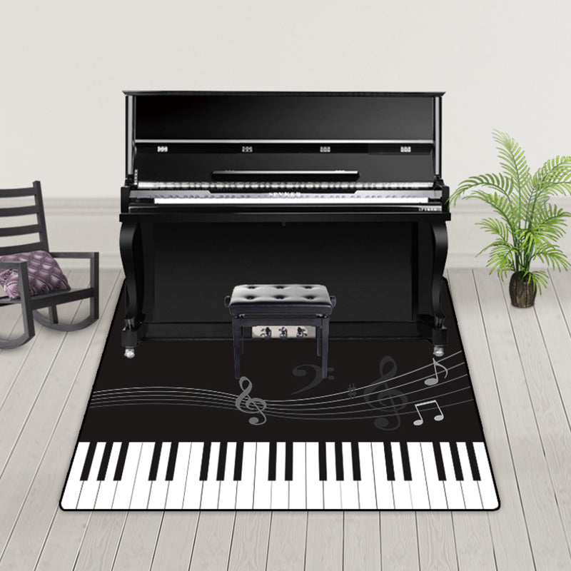 Novelty Home Decoration Rug Multi Color Music Print Area Rug Synthetics Non-Slip Machine Washable Carpet Black-White Clearhalo 'Area Rug' 'Rug' 2253691