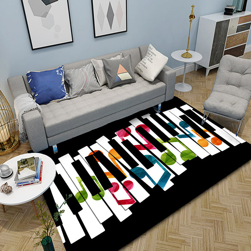 Multi-Colored Bedroom Rug Funky Music Printed Area Rug Polyster Anti-Slip Backing Pet Friendly Carpet Green Clearhalo 'Area Rug' 'Rug' 2253697