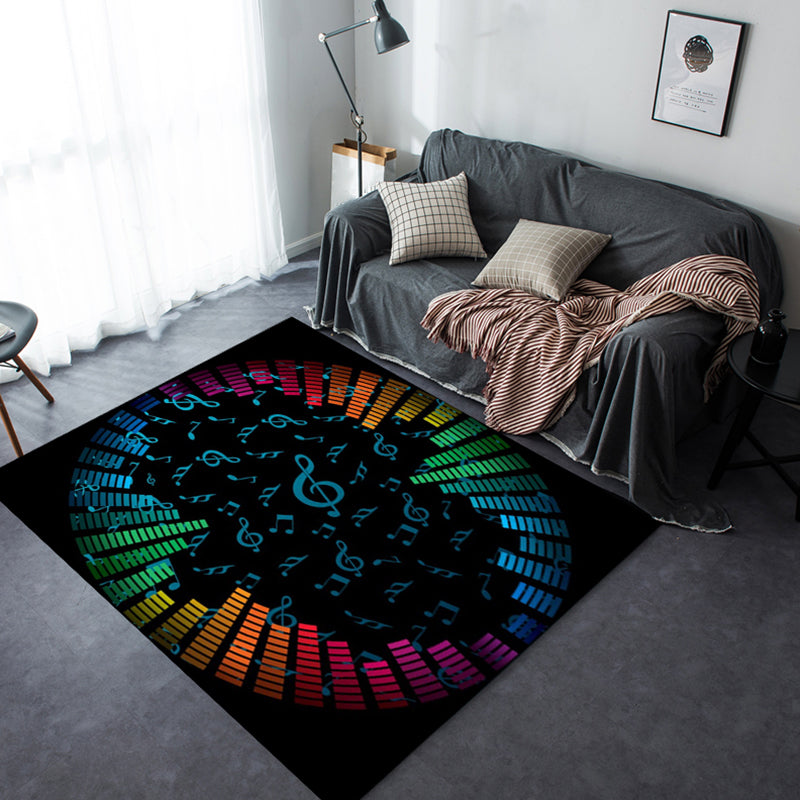 Multi-Colored Bedroom Rug Funky Music Printed Area Rug Polyster Anti-Slip Backing Pet Friendly Carpet Black Clearhalo 'Area Rug' 'Rug' 2253701