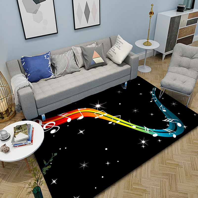 Multi-Colored Bedroom Rug Funky Music Printed Area Rug Polyster Anti-Slip Backing Pet Friendly Carpet Blue Clearhalo 'Area Rug' 'Rug' 2253706