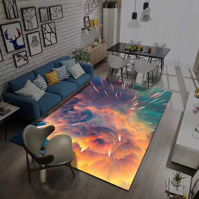 Multi Color Novelty Rug Polyster Space Pattern Area Rug Non-Slip Backing Machine Washable Carpet for Bedroom Yellow-Red Clearhalo 'Area Rug' 'Rug' 2253740