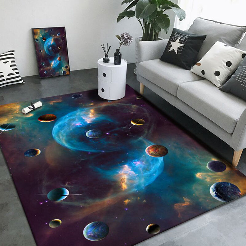 Multi Color Novelty Rug Polyster Space Pattern Area Rug Non-Slip Backing Machine Washable Carpet for Bedroom Dark Blue Clearhalo 'Area Rug' 'Rug' 2253743