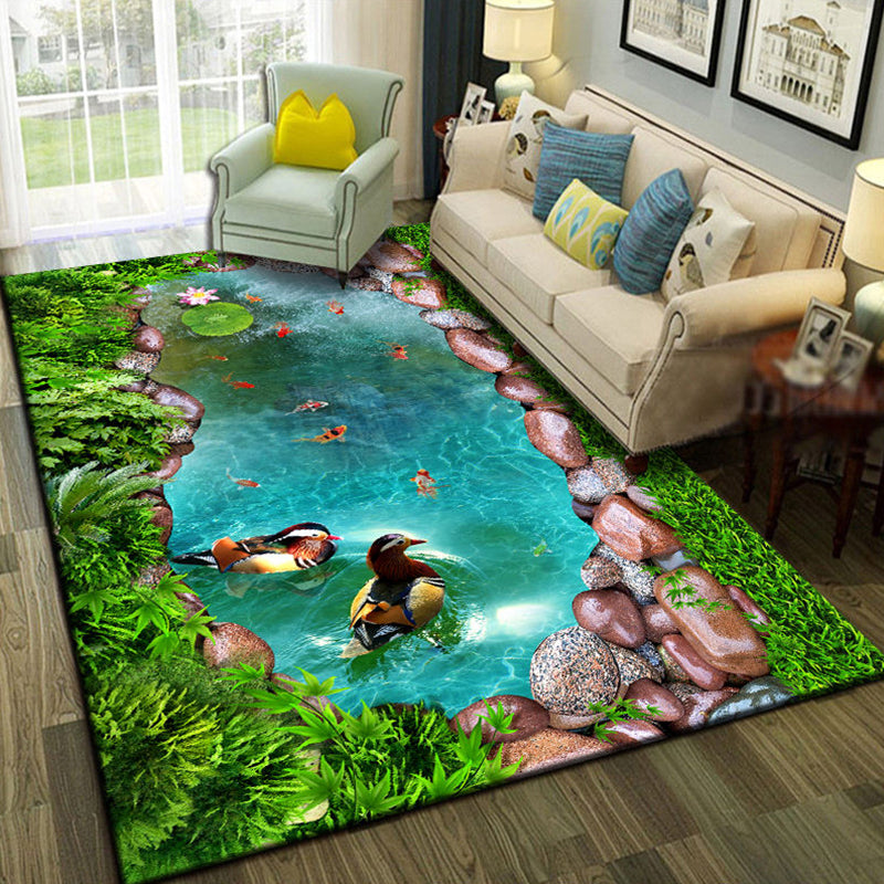 Relaxing Living Room Multi-Colored Animal Pattern Rug Synthetics Pet Friendly Washable Carpet Lake Green Clearhalo 'Area Rug' 'Rug' 2253768