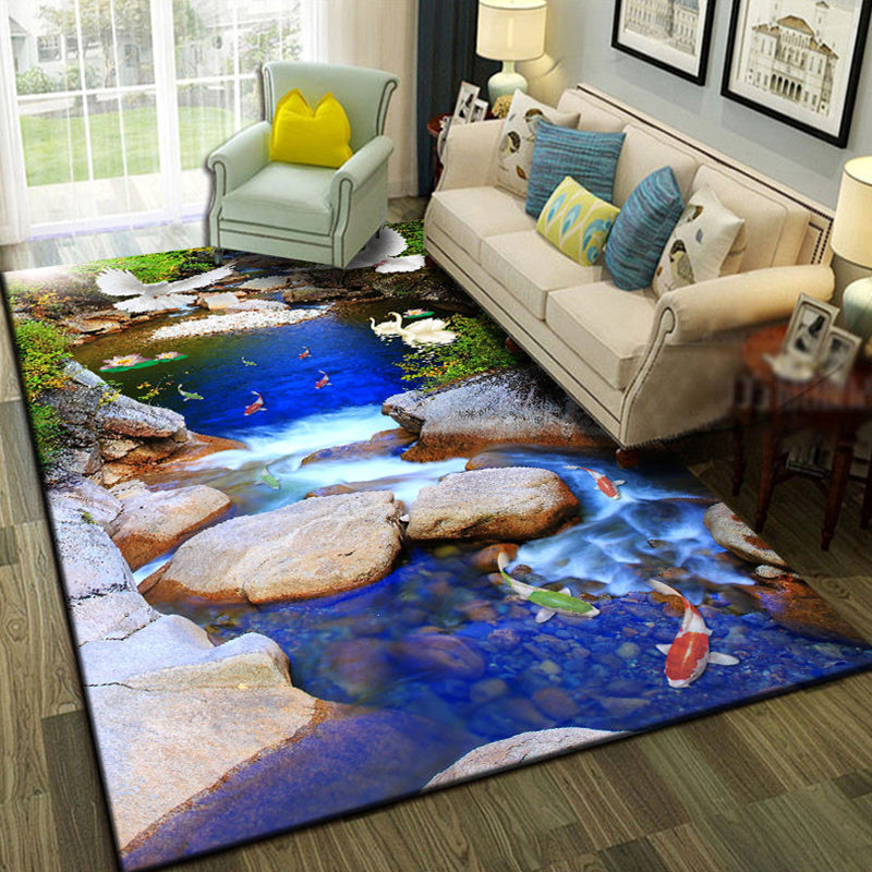 Relaxing Living Room Multi-Colored Animal Pattern Rug Synthetics Pet Friendly Washable Carpet Lake Blue Clearhalo 'Area Rug' 'Rug' 2253769