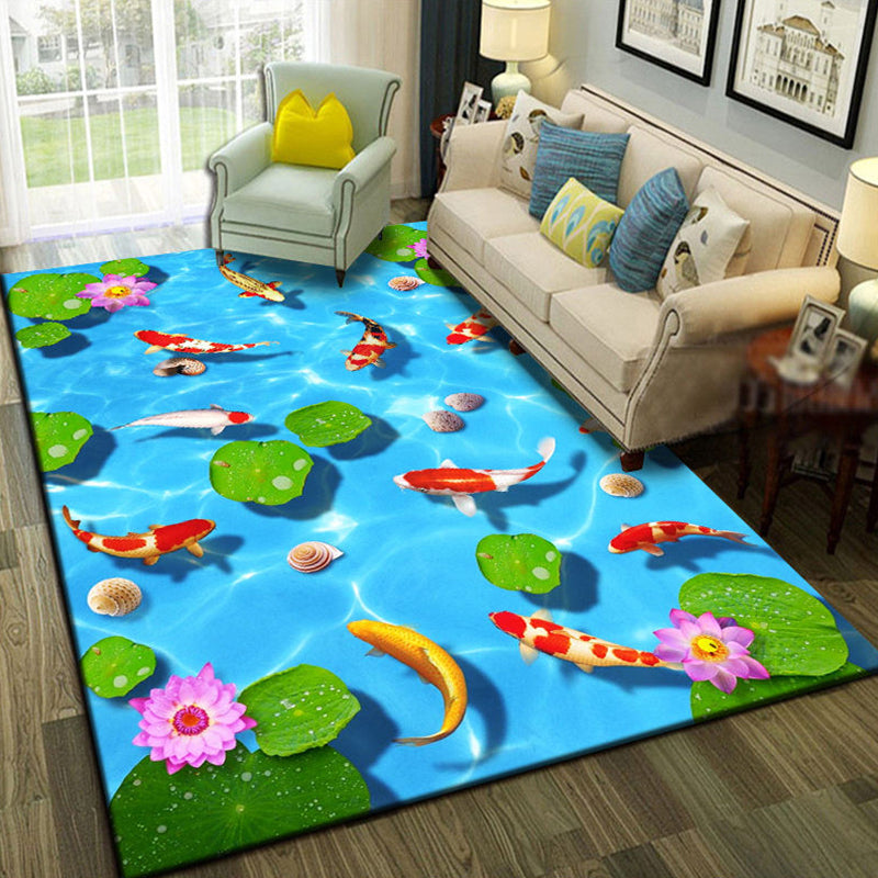 Relaxing Living Room Multi-Colored Animal Pattern Rug Synthetics Pet Friendly Washable Carpet Water Blue Clearhalo 'Area Rug' 'Rug' 2253777