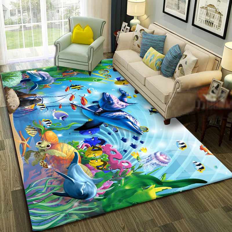 Relaxing Living Room Multi-Colored Animal Pattern Rug Synthetics Pet Friendly Washable Carpet Sky Blue Clearhalo 'Area Rug' 'Rug' 2253782