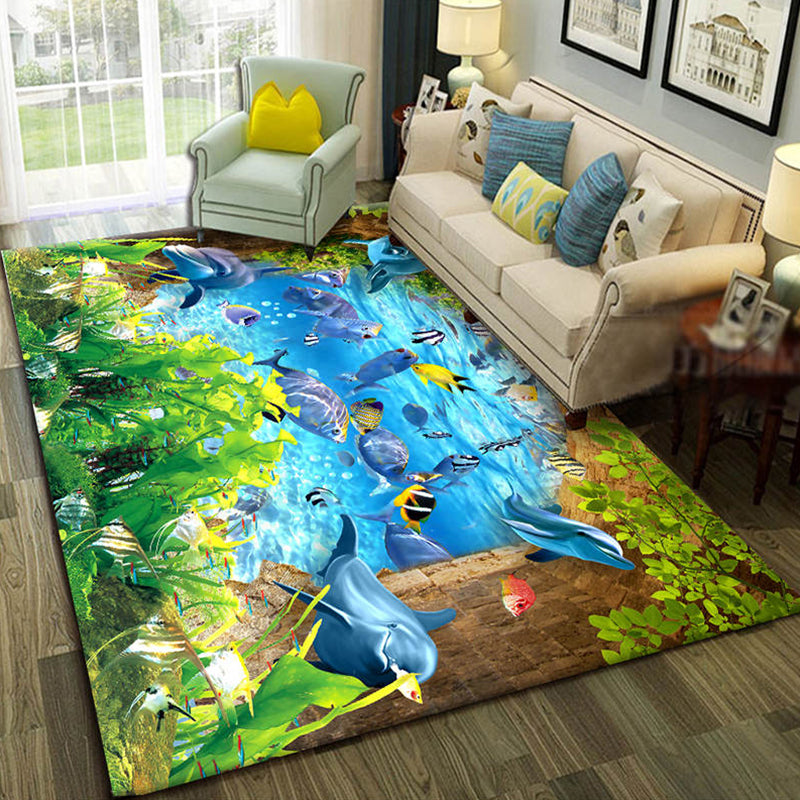 Relaxing Living Room Multi-Colored Animal Pattern Rug Synthetics Pet Friendly Washable Carpet Blue Clearhalo 'Area Rug' 'Rug' 2253783