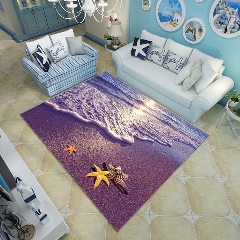 Novelty Living Room Rug Multi-Color Beach Pattern Carpet Polypropylene Anti-Slip Backing Washable Rug Purple Clearhalo 'Area Rug' 'Rug' 2253802