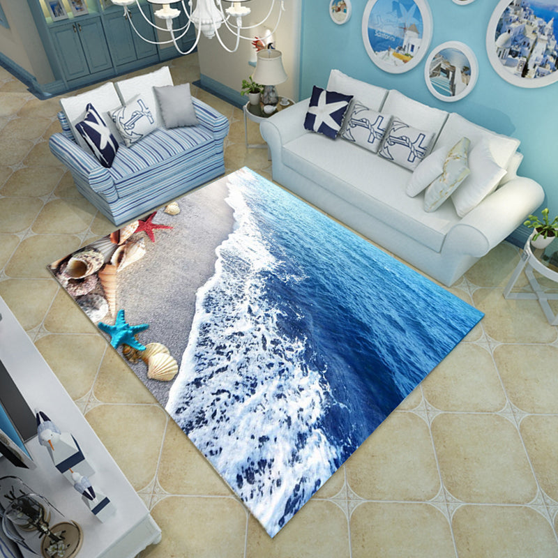 Novelty Living Room Rug Multi-Color Beach Pattern Carpet Polypropylene Anti-Slip Backing Washable Rug Ocean Blue Clearhalo 'Area Rug' 'Rug' 2253803
