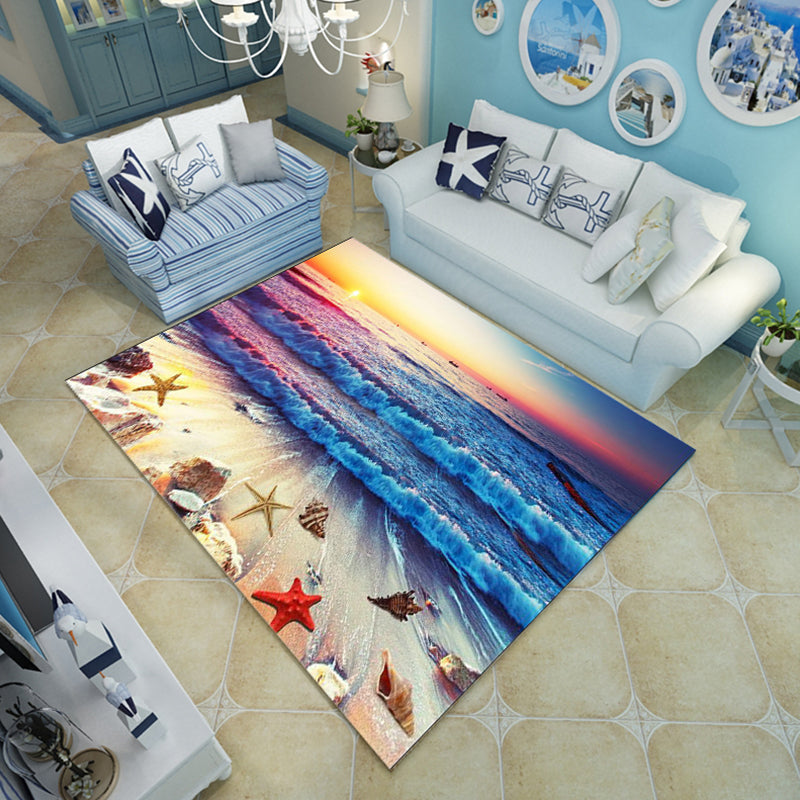 Novelty Living Room Rug Multi-Color Beach Pattern Carpet Polypropylene Anti-Slip Backing Washable Rug Sky Blue-Red Clearhalo 'Area Rug' 'Rug' 2253806