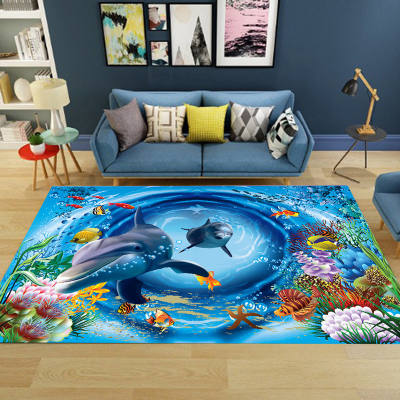 Cute Animal Print Rug Multi Colored Polypropylene Area Rug Polyster Non-Slip Backing Washable Carpet Royal Blue-White Clearhalo 'Area Rug' 'Rug' 2253814
