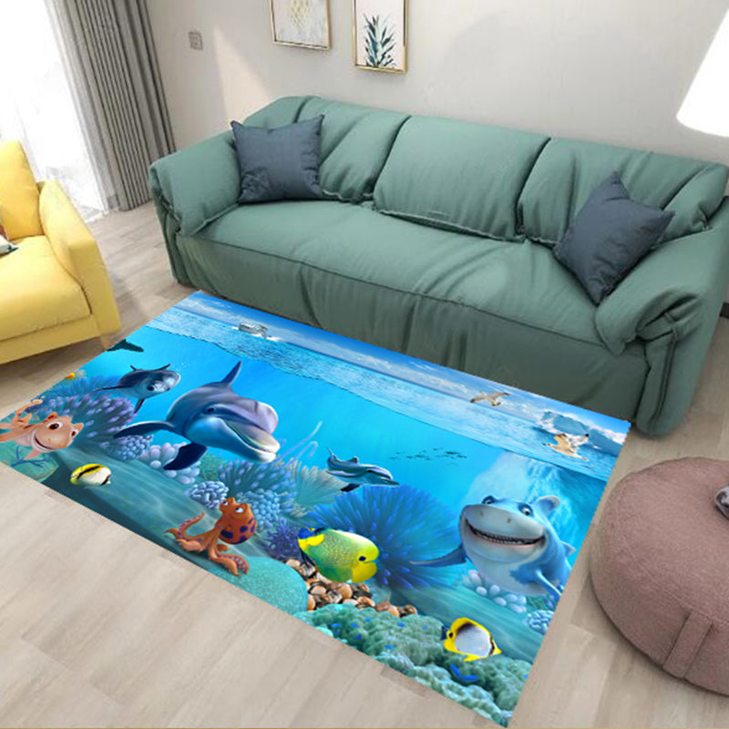 Cute Animal Print Rug Multi Colored Polypropylene Area Rug Polyster Non-Slip Backing Washable Carpet Royal Blue Clearhalo 'Area Rug' 'Rug' 2253815