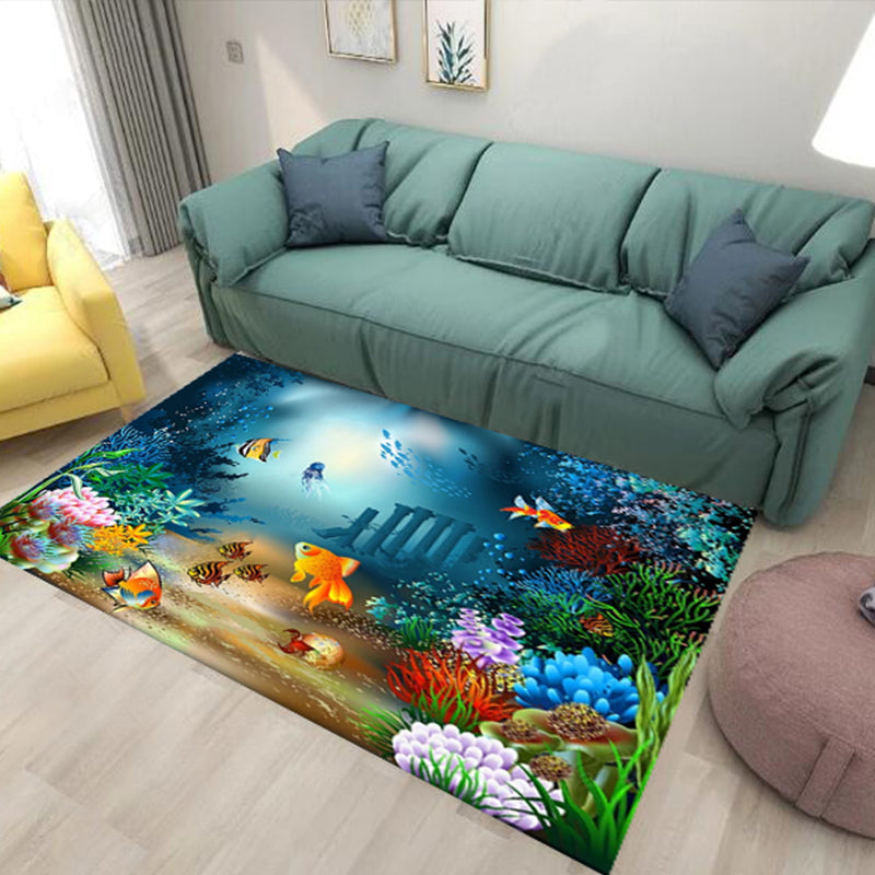 Cute Animal Print Rug Multi Colored Polypropylene Area Rug Polyster Non-Slip Backing Washable Carpet Dark Green Clearhalo 'Area Rug' 'Rug' 2253820