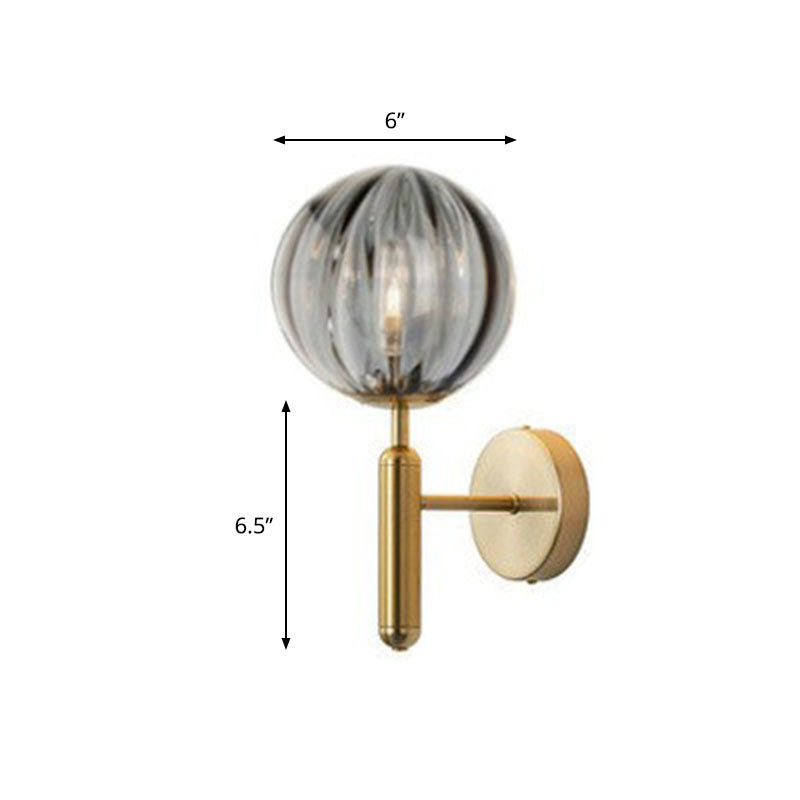 Glass Ball Mini Wall Light Kit Postmodern Single-Bulb Sconce Lighting Fixture for Bedroom Gold Smoke Grey Clearhalo 'Cast Iron' 'Glass' 'Industrial' 'Modern wall lights' 'Modern' 'Tiffany' 'Traditional wall lights' 'Wall Lamps & Sconces' 'Wall Lights' Lighting' 2254510