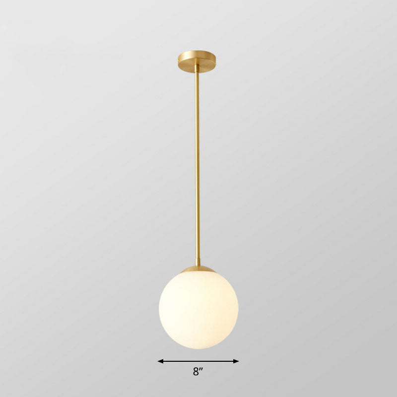 Globe Kitchen Pendant Lighting Cream Glass 1-Light Simplicity Hanging Light in Gold Gold 8" Downrods Clearhalo 'Ceiling Lights' 'Modern Pendants' 'Modern' 'Pendant Lights' 'Pendants' Lighting' 2254687