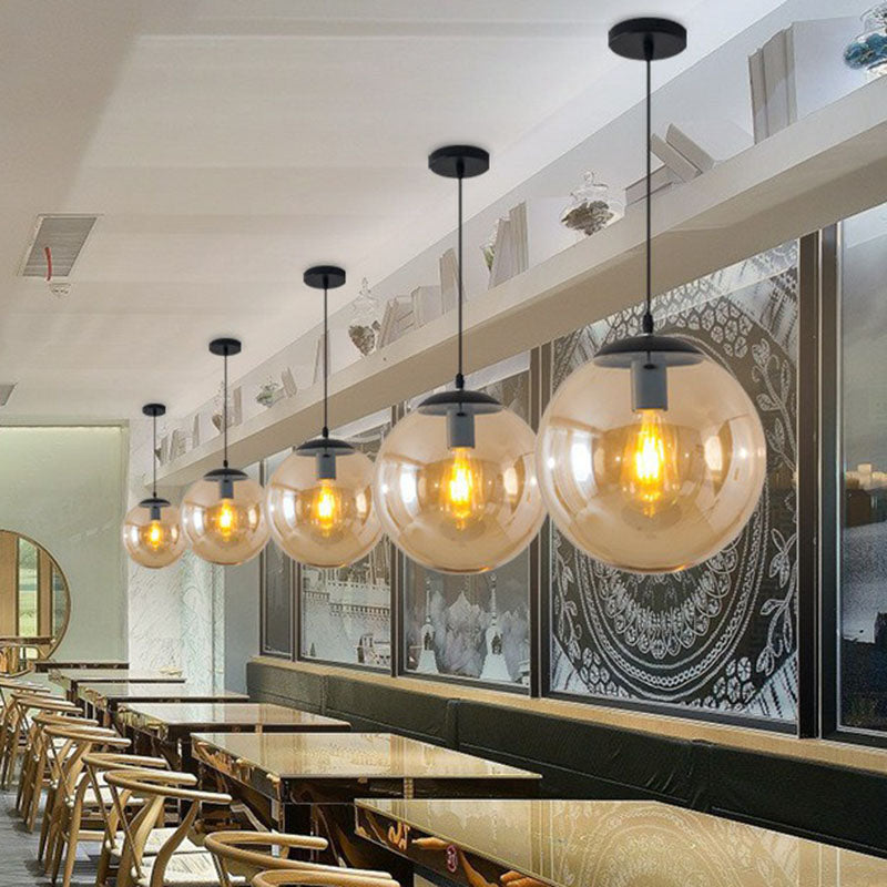 Sphere Restaurant Ceiling Suspension Lamp Glass Single-Bulb Simple Pendant Light in Black Clearhalo 'Ceiling Lights' 'Modern Pendants' 'Modern' 'Pendant Lights' 'Pendants' Lighting' 2254738