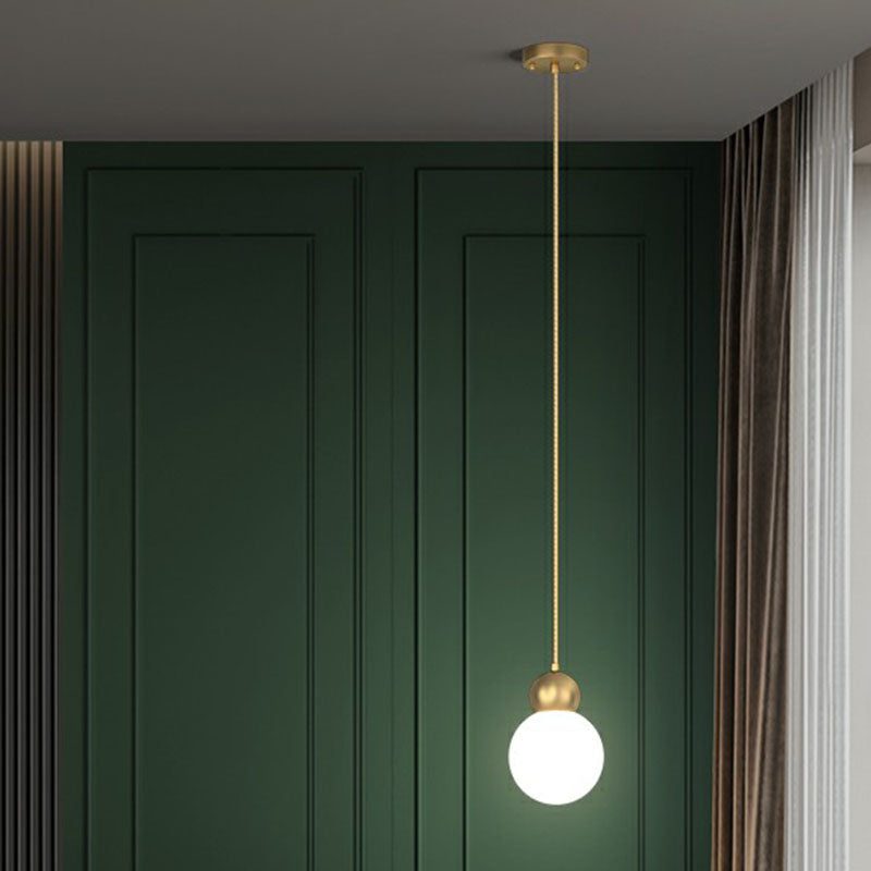 Gold Finish Ball Suspension Light Fixture Simplicity 1-Light Milk Glass Pendant for Bedroom Clearhalo 'Ceiling Lights' 'Modern Pendants' 'Modern' 'Pendant Lights' 'Pendants' Lighting' 2254828