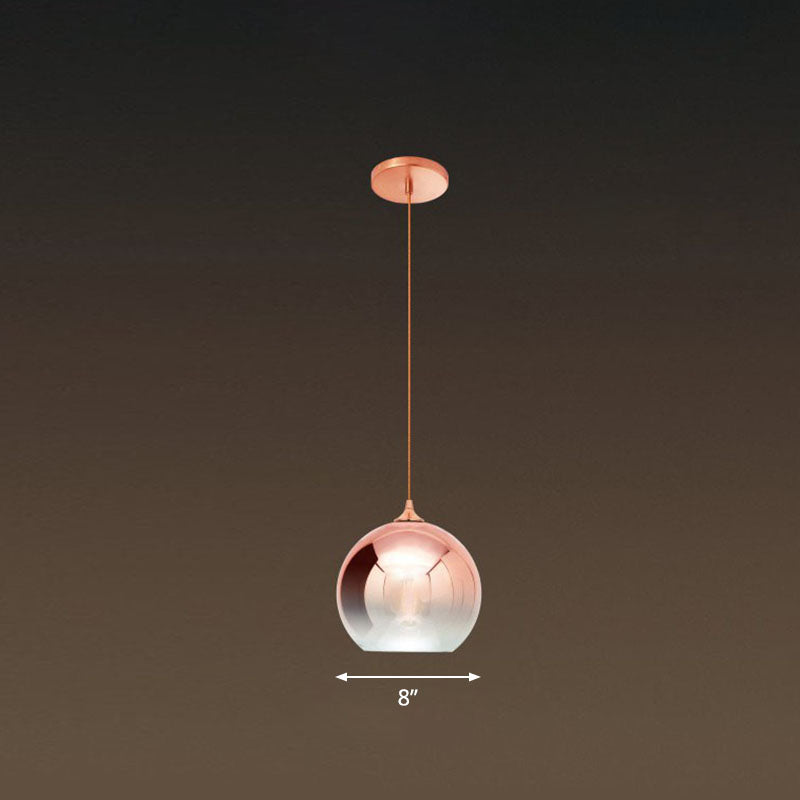 Gradient Glass Globe Hanging Light Post-Modern 1-Light Rose Gold Ceiling Pendant over Table Rose Gold 8" Clearhalo 'Ceiling Lights' 'Modern Pendants' 'Modern' 'Pendant Lights' 'Pendants' Lighting' 2254943