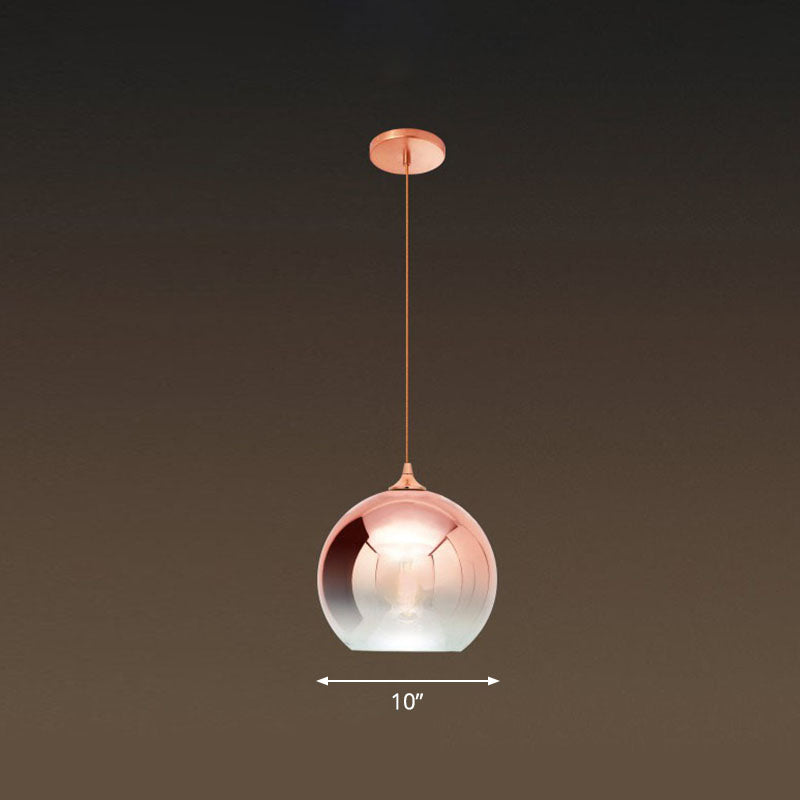 Gradient Glass Globe Hanging Light Post-Modern 1-Light Rose Gold Ceiling Pendant over Table Rose Gold 10" Clearhalo 'Ceiling Lights' 'Modern Pendants' 'Modern' 'Pendant Lights' 'Pendants' Lighting' 2254945
