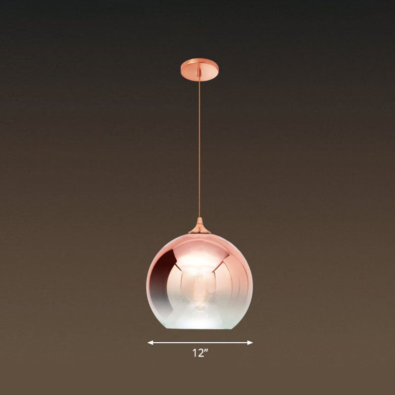Gradient Glass Globe Hanging Light Post-Modern 1-Light Rose Gold Ceiling Pendant over Table Rose Gold 12" Clearhalo 'Ceiling Lights' 'Modern Pendants' 'Modern' 'Pendant Lights' 'Pendants' Lighting' 2254947