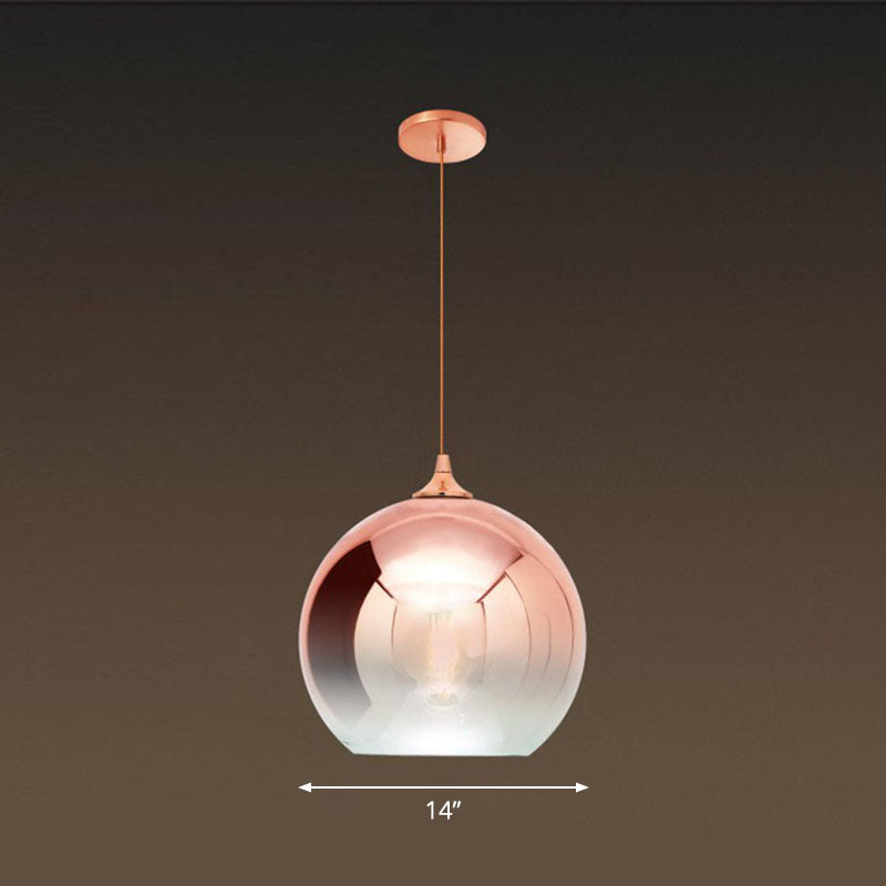 Gradient Glass Globe Hanging Light Post-Modern 1-Light Rose Gold Ceiling Pendant over Table Rose Gold 14" Clearhalo 'Ceiling Lights' 'Modern Pendants' 'Modern' 'Pendant Lights' 'Pendants' Lighting' 2254949