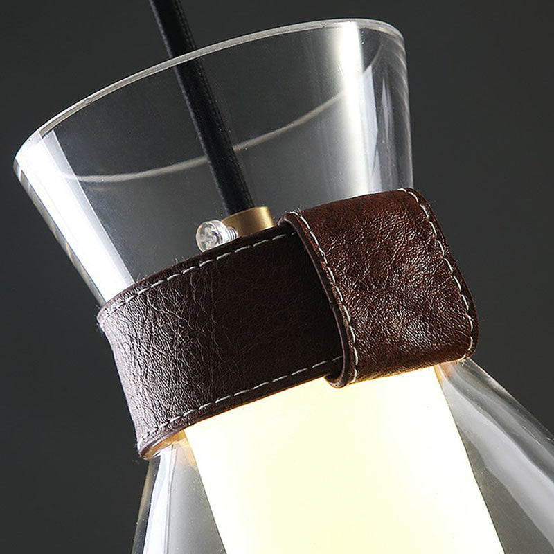 Raindrop Glass Hanging Light Minimalist 1-Light Suspended Lighting Fixture with Leather Strap Clearhalo 'Ceiling Lights' 'Modern Pendants' 'Modern' 'Pendant Lights' 'Pendants' Lighting' 2255043