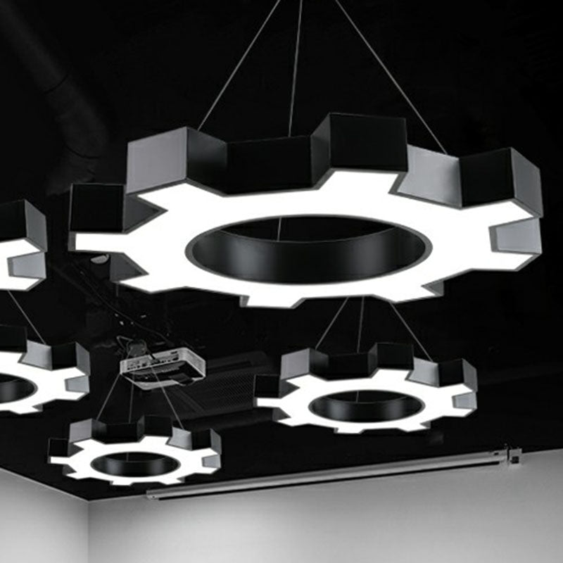 Gear Conference Room LED Ceiling Lighting Acrylic Modern Chandelier Light Fixture in Black Clearhalo 'Ceiling Lights' 'Chandeliers' 'Modern Chandeliers' 'Modern' Lighting' 2255183
