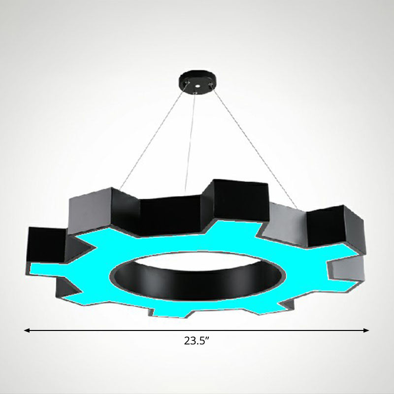 Gear Conference Room LED Ceiling Lighting Acrylic Modern Chandelier Light Fixture in Black Black 23.5" Blue Clearhalo 'Ceiling Lights' 'Chandeliers' 'Modern Chandeliers' 'Modern' Lighting' 2255192