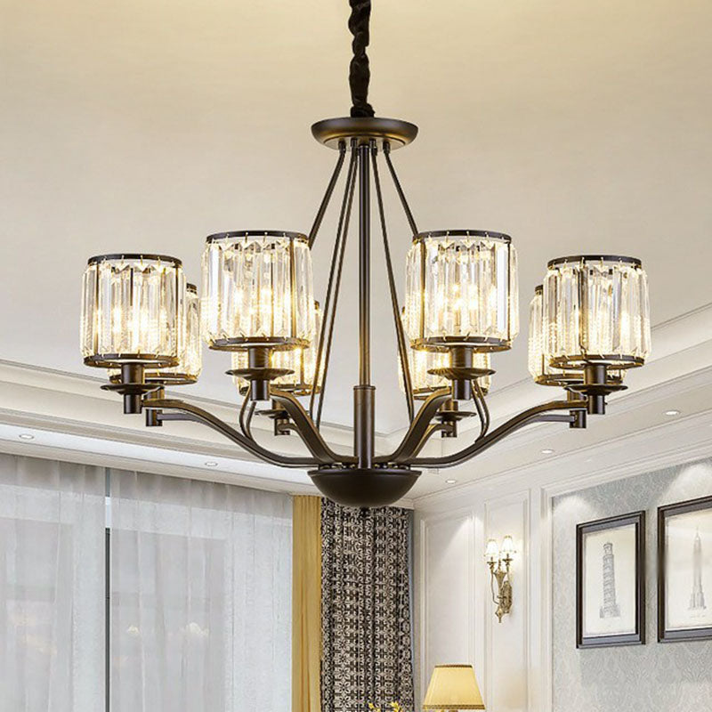 Bedroom Chandelier Light Contemporary Black Ceiling Lamp with Cylindrical Crystal Shade Clearhalo 'Ceiling Lights' 'Chandeliers' 'Modern Chandeliers' 'Modern' Lighting' 2255219