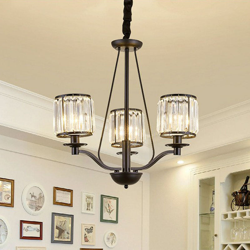 Bedroom Chandelier Light Contemporary Black Ceiling Lamp with Cylindrical Crystal Shade Clearhalo 'Ceiling Lights' 'Chandeliers' 'Modern Chandeliers' 'Modern' Lighting' 2255223