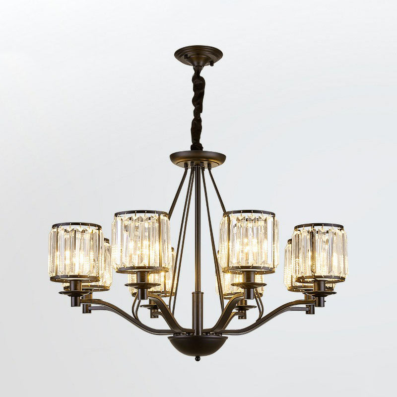 Bedroom Chandelier Light Contemporary Black Ceiling Lamp with Cylindrical Crystal Shade 8 Black Clearhalo 'Ceiling Lights' 'Chandeliers' 'Modern Chandeliers' 'Modern' Lighting' 2255224