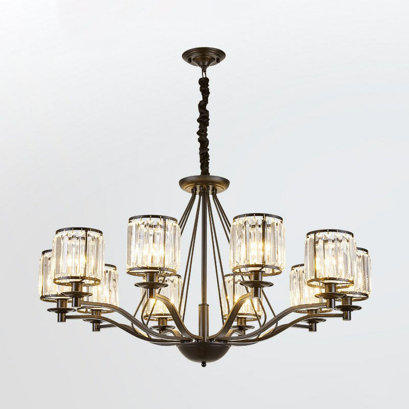 Bedroom Chandelier Light Contemporary Black Ceiling Lamp with Cylindrical Crystal Shade 10 Black Clearhalo 'Ceiling Lights' 'Chandeliers' 'Modern Chandeliers' 'Modern' Lighting' 2255225
