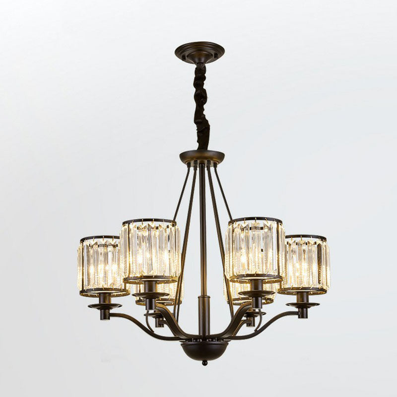 Bedroom Chandelier Light Contemporary Black Ceiling Lamp with Cylindrical Crystal Shade 6 Black Clearhalo 'Ceiling Lights' 'Chandeliers' 'Modern Chandeliers' 'Modern' Lighting' 2255226