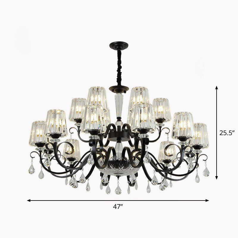Prismatic Crystal Cone Hanging Lamp Contemporary Ceiling Chandelier Light with Droplet Decorations 18 Black Clearhalo 'Ceiling Lights' 'Chandeliers' 'Modern Chandeliers' 'Modern' Lighting' 2255267