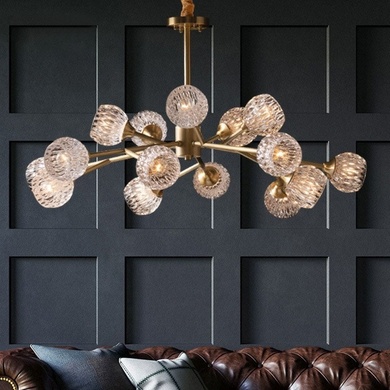 Metallic Branch Hanging Lamp Postmodern Gold Finish Chandelier with Ball Clear Crystal Shade Clearhalo 'Ceiling Lights' 'Chandeliers' 'Modern Chandeliers' 'Modern' Lighting' 2255299