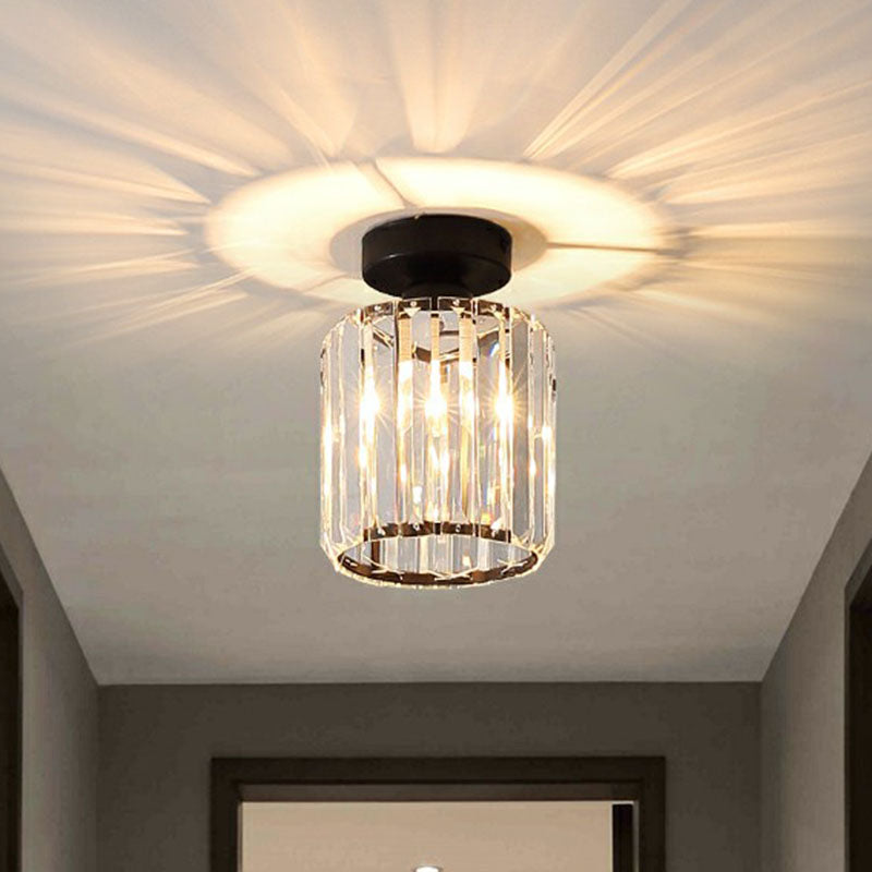 Geometric Foyer Semi Flush Ceiling Light Prismatic Crystal 1-Light Postmodern Flush Mount Light Clearhalo 'Ceiling Lights' 'Close To Ceiling Lights' 'Close to ceiling' 'Semi-flushmount' Lighting' 2255386