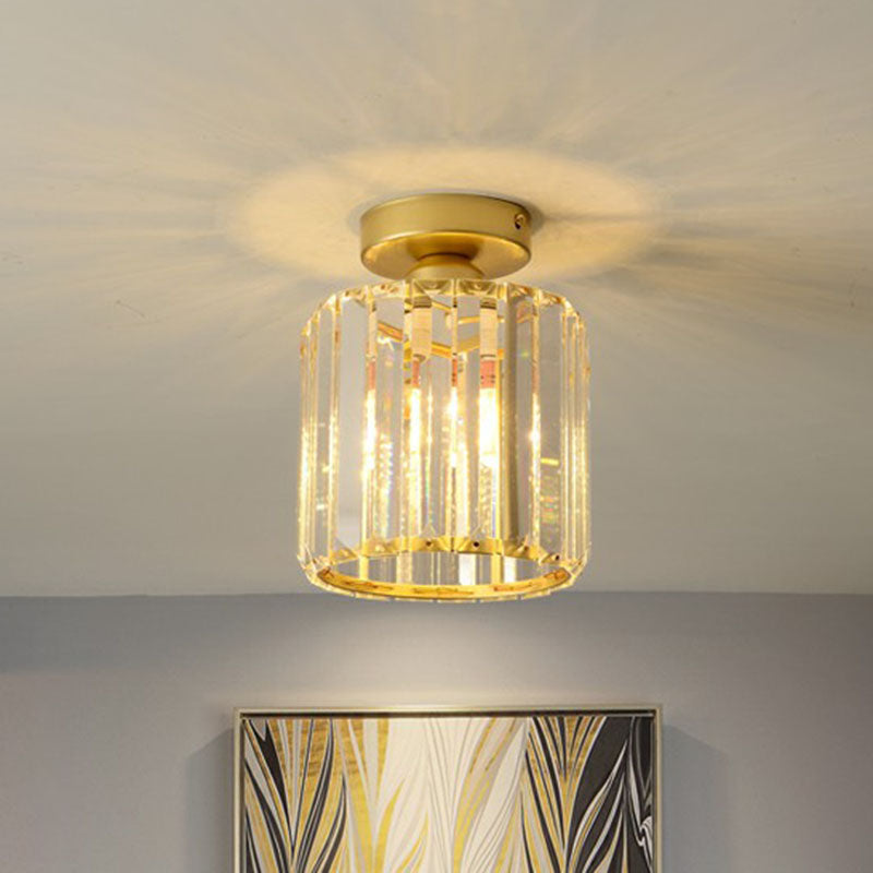 Geometric Foyer Semi Flush Ceiling Light Prismatic Crystal 1-Light Postmodern Flush Mount Light Clearhalo 'Ceiling Lights' 'Close To Ceiling Lights' 'Close to ceiling' 'Semi-flushmount' Lighting' 2255389