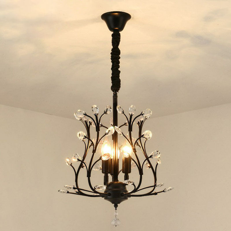 Crystal Strands Ceiling Light Fixture Contemporary Semi Flush Mount Chandelier for Terrace Black G Clearhalo 'Ceiling Lights' 'Close To Ceiling Lights' 'Close to ceiling' 'Semi-flushmount' Lighting' 2255404