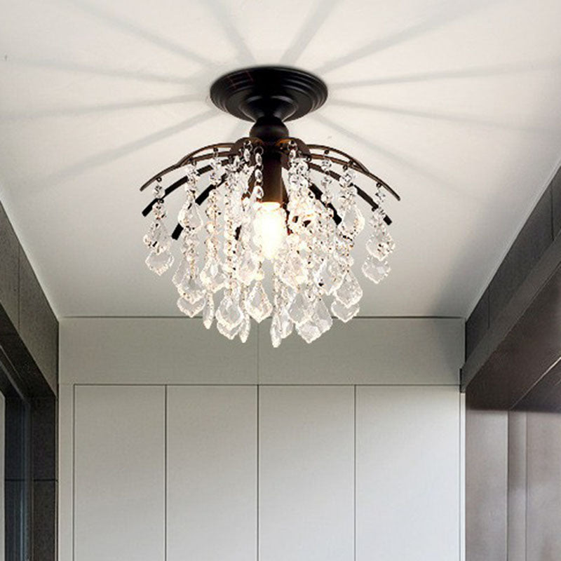 Crystal Strands Ceiling Light Fixture Contemporary Semi Flush Mount Chandelier for Terrace Clearhalo 'Ceiling Lights' 'Close To Ceiling Lights' 'Close to ceiling' 'Semi-flushmount' Lighting' 2255408