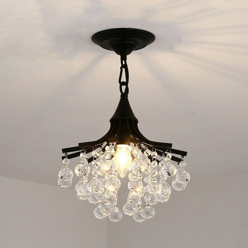 Crystal Strands Ceiling Light Fixture Contemporary Semi Flush Mount Chandelier for Terrace Black D Clearhalo 'Ceiling Lights' 'Close To Ceiling Lights' 'Close to ceiling' 'Semi-flushmount' Lighting' 2255410