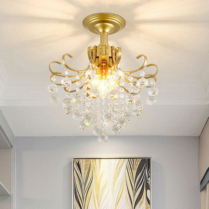 Crystal Strands Ceiling Light Fixture Contemporary Semi Flush Mount Chandelier for Terrace Clearhalo 'Ceiling Lights' 'Close To Ceiling Lights' 'Close to ceiling' 'Semi-flushmount' Lighting' 2255419