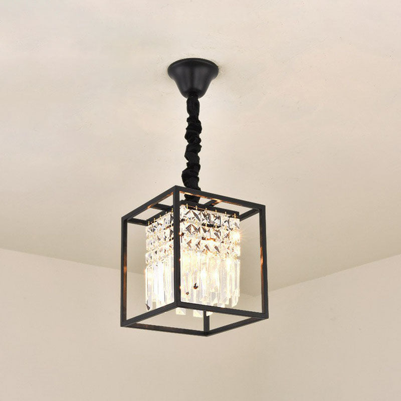 Crystal Strands Ceiling Light Fixture Contemporary Semi Flush Mount Chandelier for Terrace Black E Clearhalo 'Ceiling Lights' 'Close To Ceiling Lights' 'Close to ceiling' 'Semi-flushmount' Lighting' 2255425