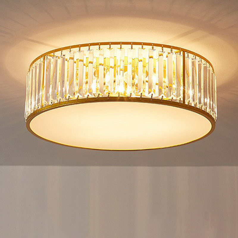 Bedroom Ceiling Mount Light Postmodern Gold Flush Mount Lamp with Drum Crystal Shade Clearhalo 'Ceiling Lights' 'Close To Ceiling Lights' 'Close to ceiling' 'Flush mount' Lighting' 2255454