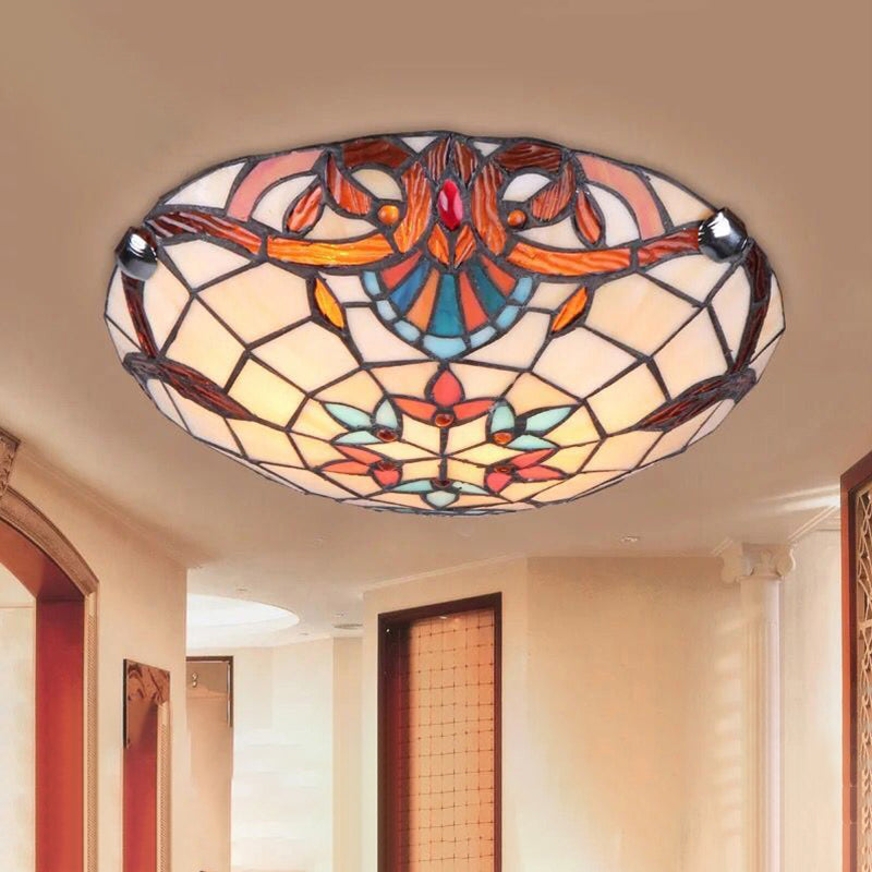 Flower Flush Mount Antique Tiffany Glass Orange LED Flushmount Ceiling Light for Bedroom Orange 19.5" Clearhalo 'Ceiling Lights' 'Close To Ceiling Lights' 'Close to ceiling' 'Flush mount' Lighting' 2255584