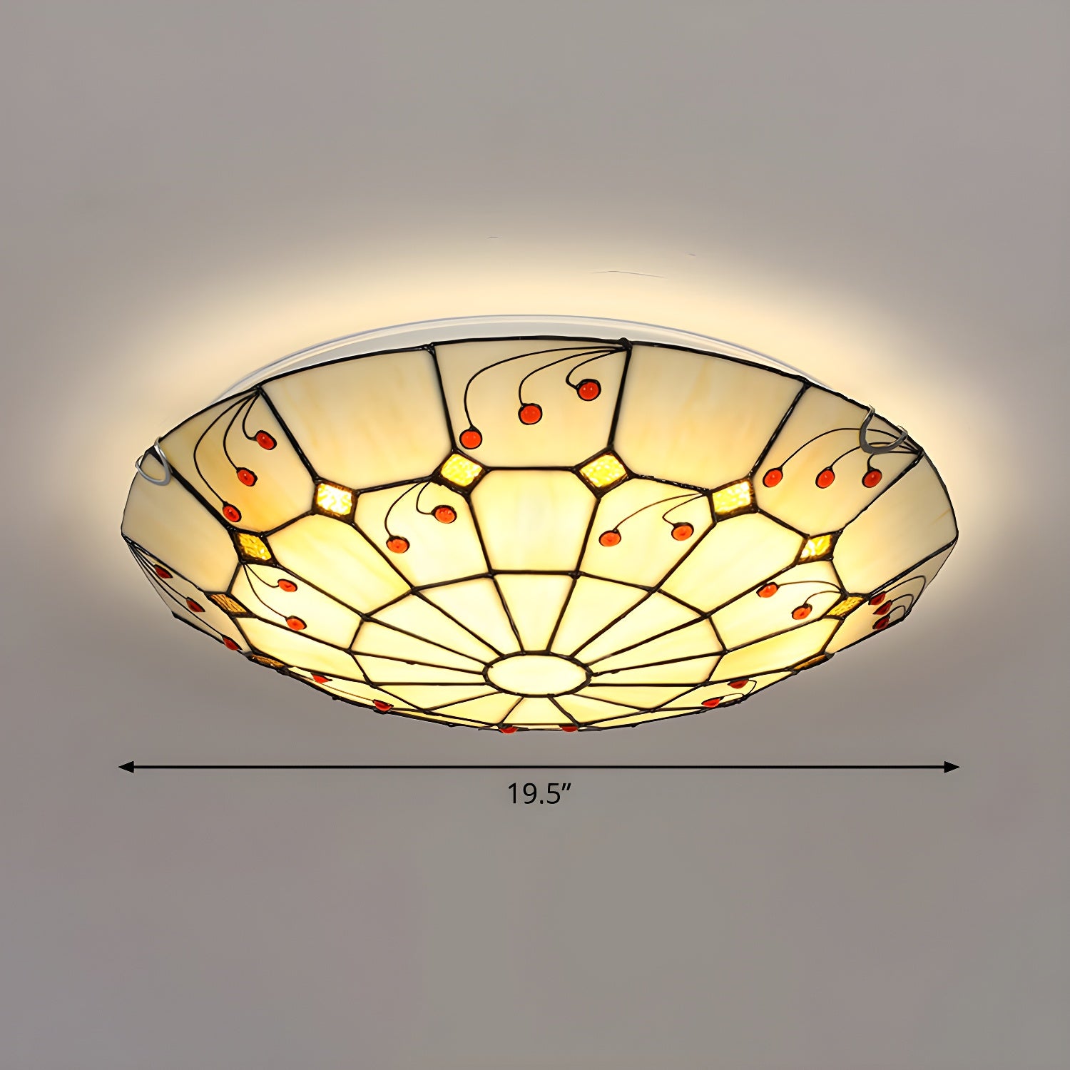 Grid Patterned LED Flush Light Tiffany Glass Classic Flush Ceiling Lighting Fixture Apricot 19.5" Clearhalo 'Ceiling Lights' 'Close To Ceiling Lights' 'Close to ceiling' 'Flush mount' Lighting' 2255607