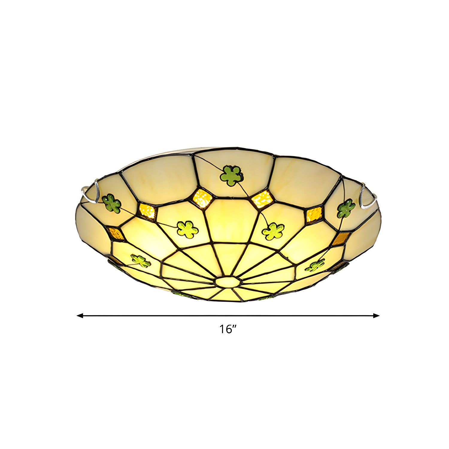 Grid Patterned LED Flush Light Tiffany Glass Classic Flush Ceiling Lighting Fixture Green 16" Clearhalo 'Ceiling Lights' 'Close To Ceiling Lights' 'Close to ceiling' 'Flush mount' Lighting' 2255609