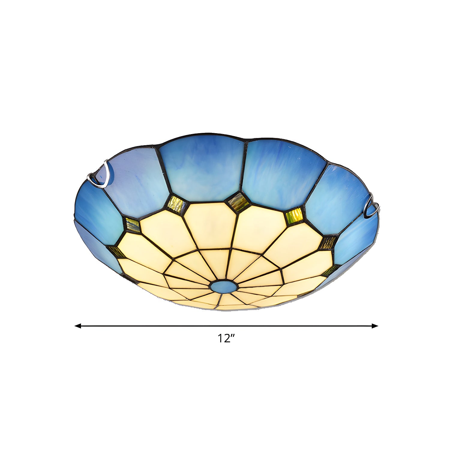 Grid Patterned LED Flush Light Tiffany Glass Classic Flush Ceiling Lighting Fixture Blue 12" Clearhalo 'Ceiling Lights' 'Close To Ceiling Lights' 'Close to ceiling' 'Flush mount' Lighting' 2255613