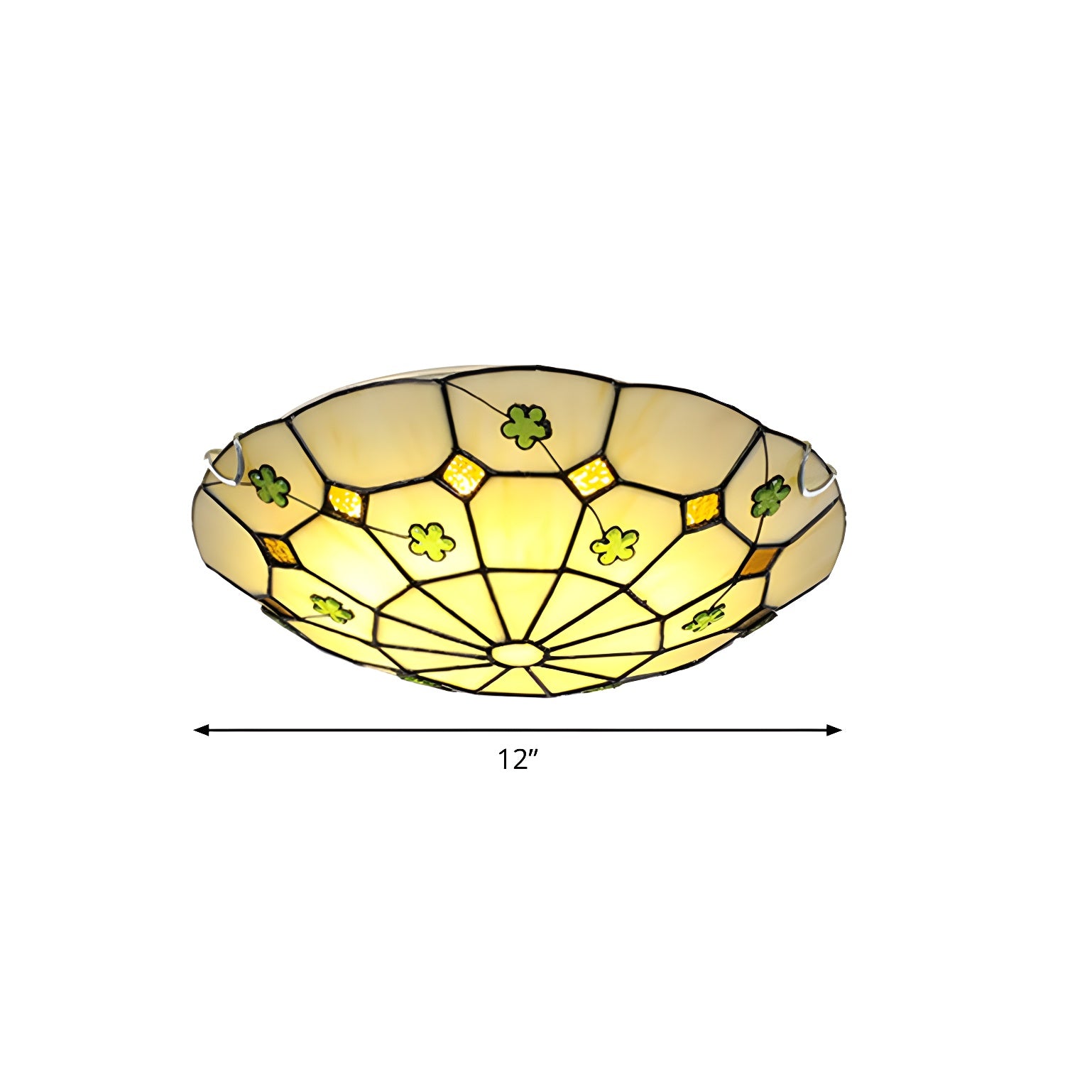 Grid Patterned LED Flush Light Tiffany Glass Classic Flush Ceiling Lighting Fixture Green 12" Clearhalo 'Ceiling Lights' 'Close To Ceiling Lights' 'Close to ceiling' 'Flush mount' Lighting' 2255614